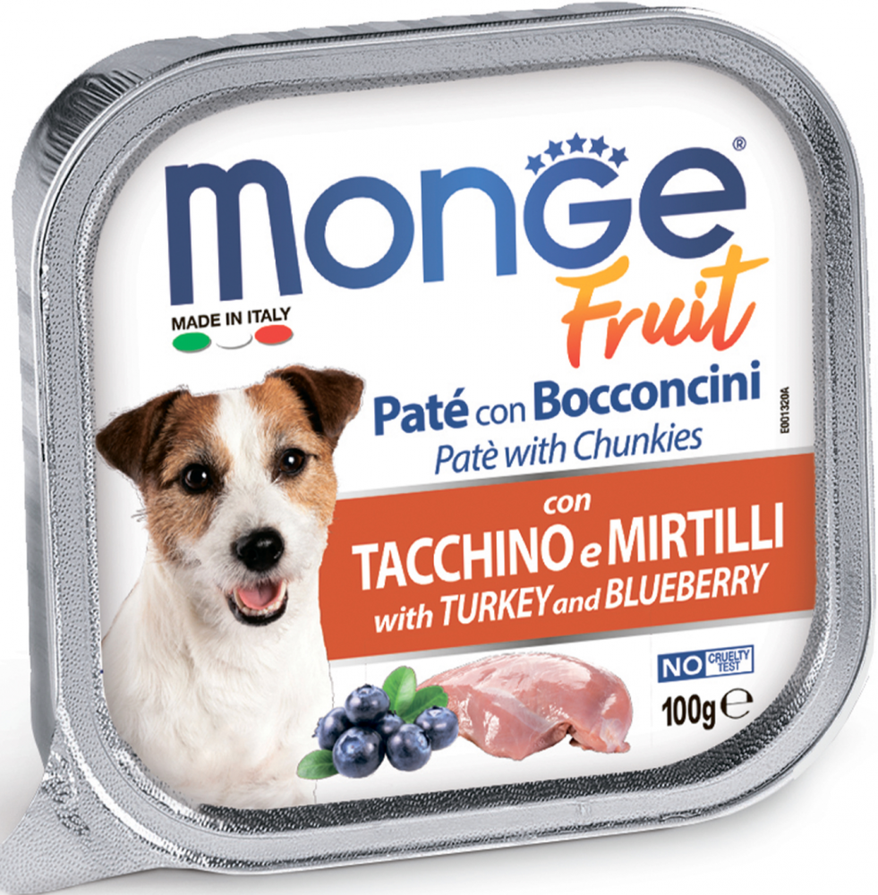 Влажный корм Monge Dog Fruit для собак,с индейкой с черникой, консервы 100 г