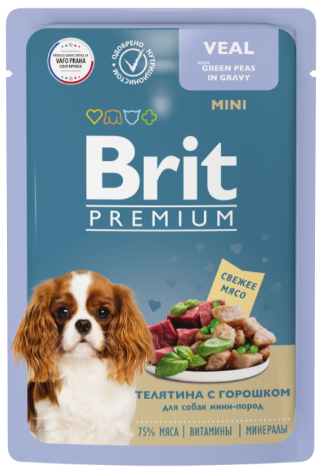 Корм Brit Premium Mini Veal &amp; Green Peas (в соусе) для собак малых пород, с телятиной и зеленым горошком, 85 г