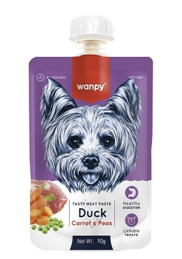 Wanpy Dog Лакомство для собак Мясной мусс из утки и моркови с горохом 90 г