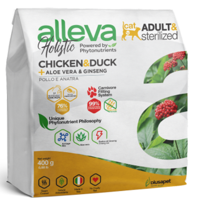 Корм Alleva Holistic Cat Adult Chicken &amp; Duck для кошек, курица, утка, алоэ вера и женьшень