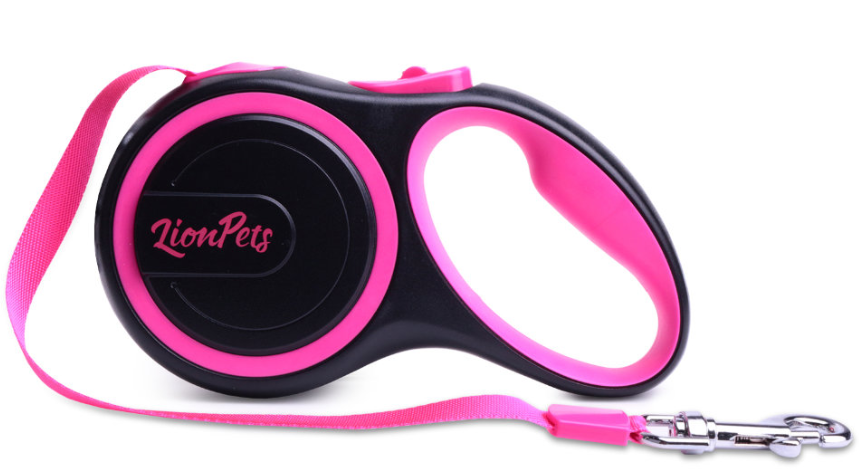 Поводок-рулетка LionPets (Чёрно-розовый) PR8805-8 (Размер M 15 кг длина 5 м)