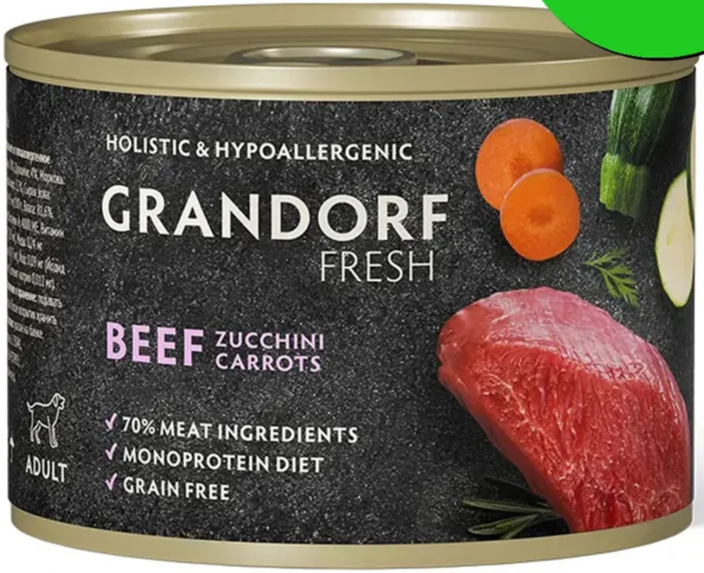 Консервы для собак Grandorf Fresh Паштет из говядины с цукини и цветной капустой 200 г