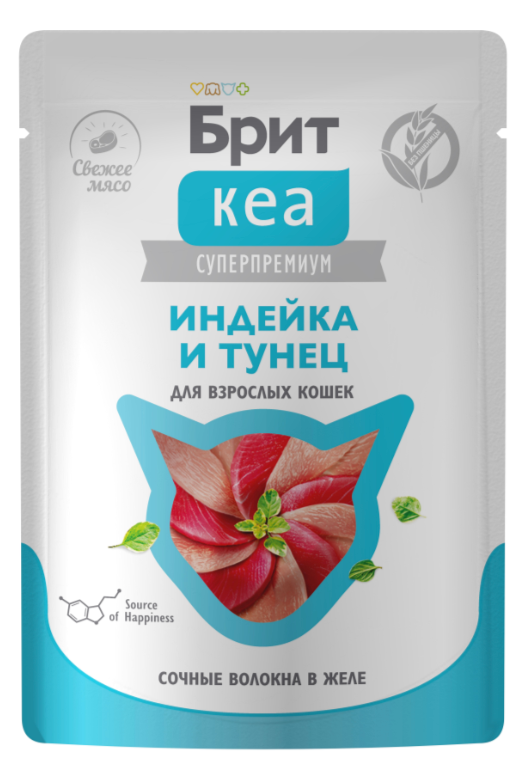 БРИТ КЕА, Пауч для взрослых кошек, Индейка и Тунец: ЖЕЛЕ 75 г