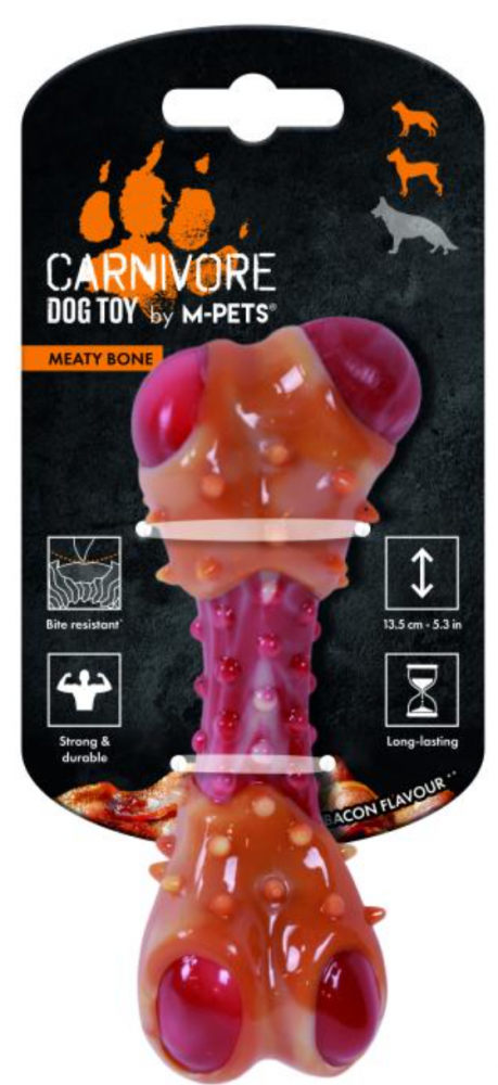 Игрушка для собак Карнивор кость, вкус бекона, красная 13.5 x 5.7 x 4.9
