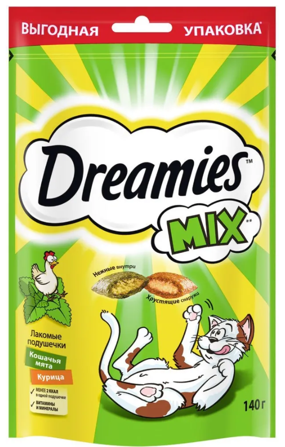 Лакомство Dreamies подушечки Микс КУРИЦА+МЯТА для кошек 60 г