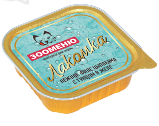 Консервы Зооменю Лакомка "Нежное филе цыпленка с тунцом в желе" для кошек 100 г