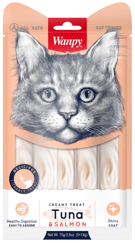 Wanpy Cat Лакомство для кошек &laquo;нежное пюре&raquo; из тунца и лосося 70 г