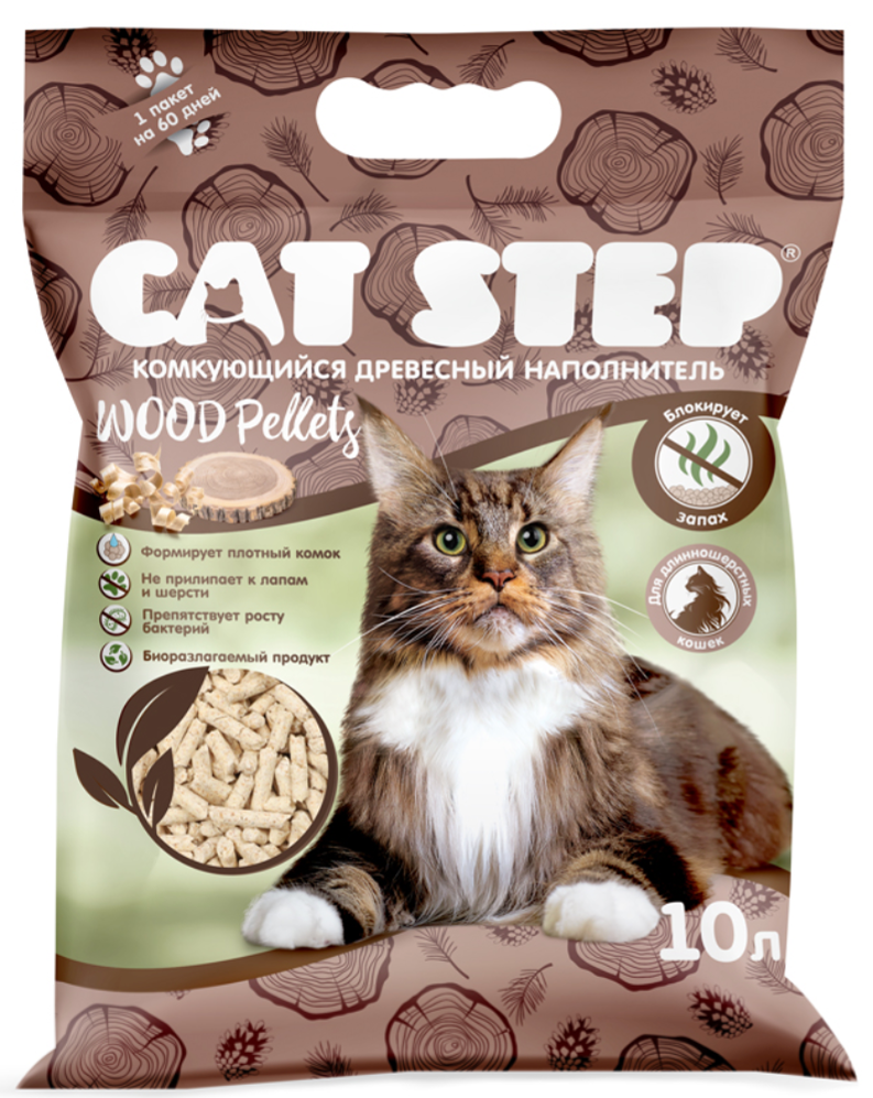 Наполнитель комкующийся растительный CAT STEP Wood Pellets 10 л