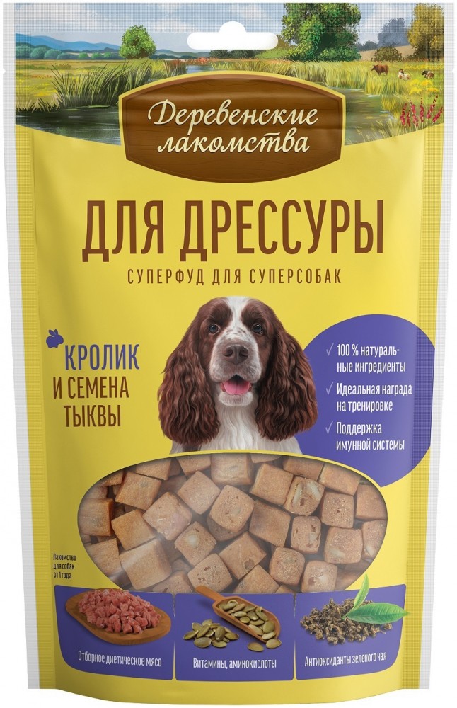 Лакомство Деревенские лакомства Суперфуд для собак, кролик и семена тыквы, 90 г