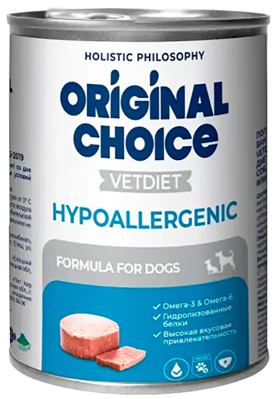 Корм Original Choice Vetdiet Hypoallergenic Holistic (паштет) для собак с пищевой аллергией или непереносимостью, 340 г