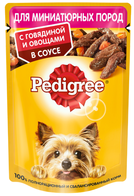 Корм Pedigree (в соусе) для собак миниатюрных пород, с говядиной и овощами, 85 г
