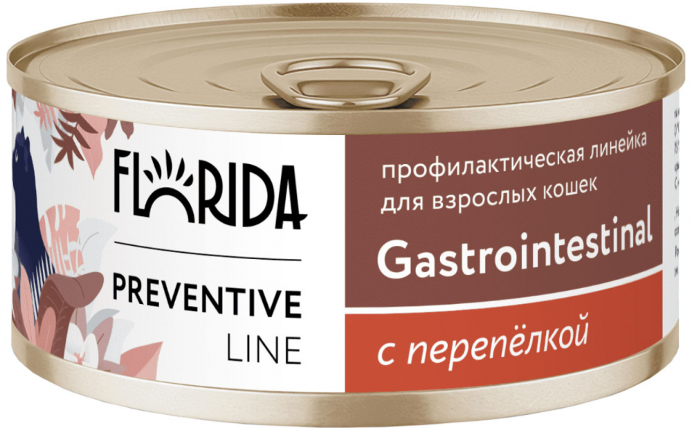 Корм Florida Preventive Line Gastrointestinal (консерв.) для кошек, для здоровья ЖКТ, с перепёлкой, 100 г