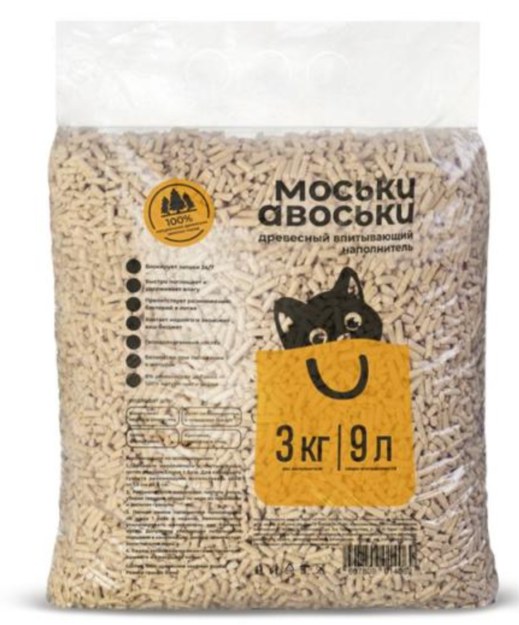 Древесный впитывающий наполнитель Моськи-Авоськи, 3 кг (9 л)