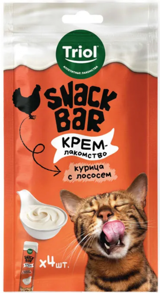 Лакомство для кошек "Крем из курицы с лососем", 40г, серия SNACK BAR, Triol