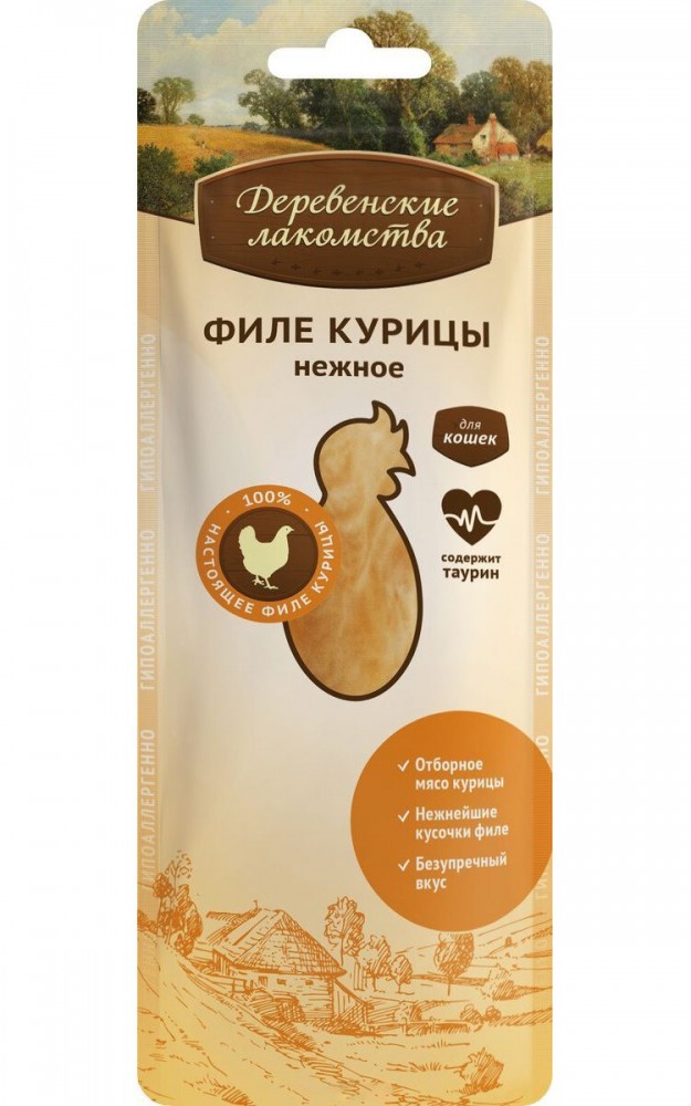 Деревенские лакомства "Филе курицы" нежное для кошек 10 г