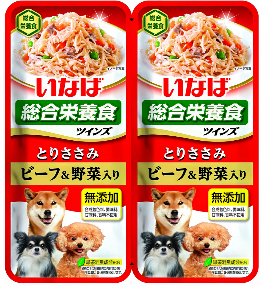 Корм Inaba Twins (в желе) для собак, куриное филе с овощами и говядиной, 40 г х 2 шт