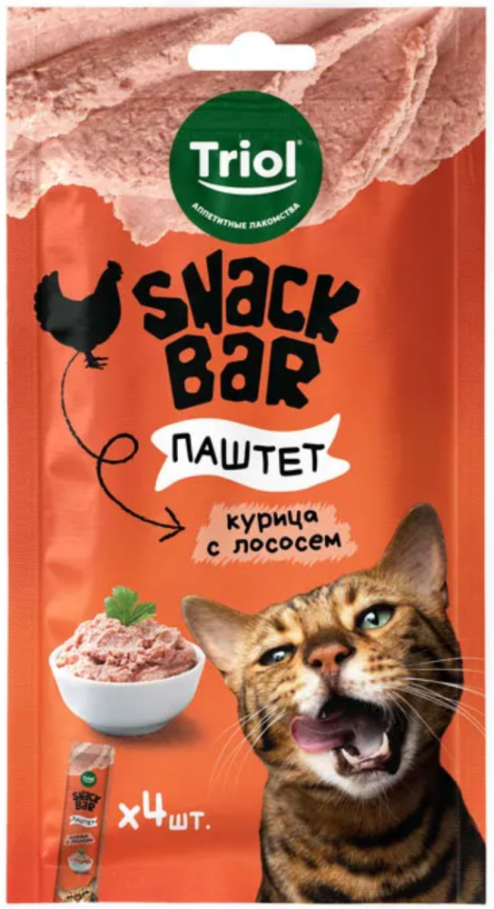 Лакомство для кошек "Паштет из курицы с лососем", 40г, серия SNACK BAR, Triol