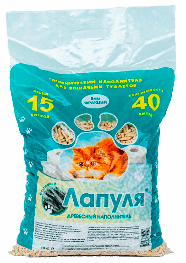 Наполнитель для кошек Лапуля древесный мелкая фракция 15 л