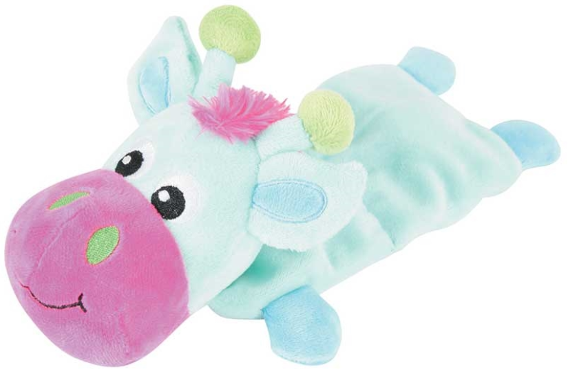 Zolux Игрушка Корова плюшевая для щенков, с пищалкой, плюш, полиэстер, бирюзовая, 35.5 см