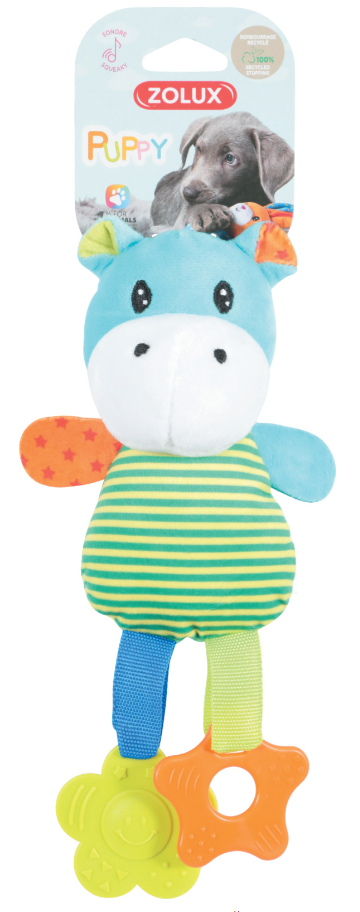 Zolux Игрушка Радужный бегемот для щенков, с пищалкой, полиэстер, полиэтилен, голубая, 24.5 см