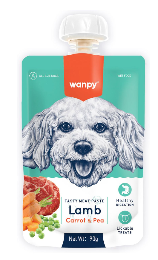 Wanpy Dog Лакомство для собак Мясной мусс из ягненка и моркови с горохом 90 г