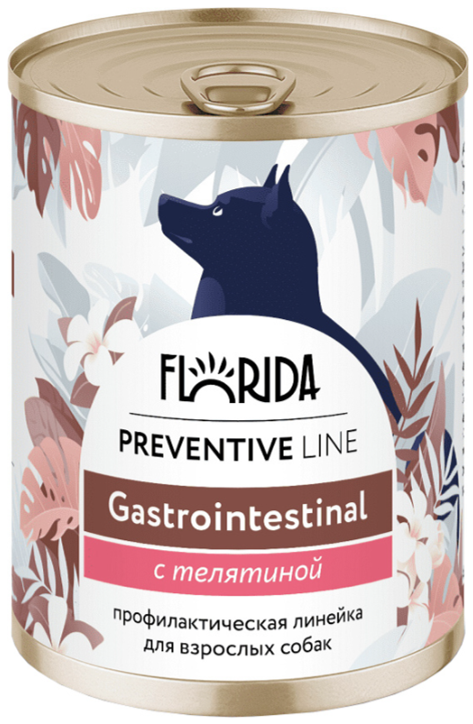 Корм Florida Preventive Line Gastrointestinal (консерв.) для собак, для здоровья ЖКТ, с телятиной, 340 г