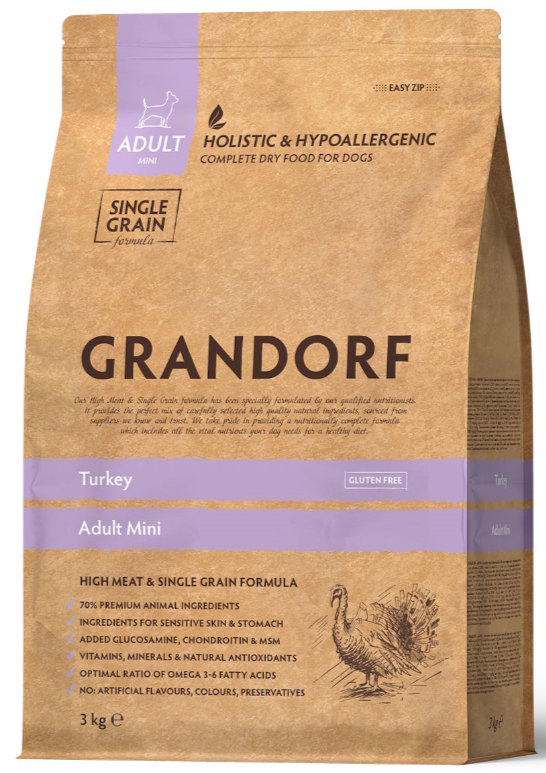 Корм Grandorf Mini Turkey &amp; Brown Rice Holistic для собак малых пород, индейка с бурым рисом