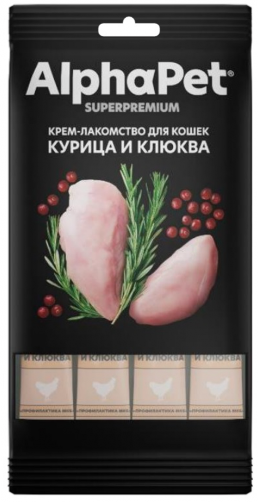 Крем-лакомство AlphaPet Superpremium курица и клюква для кошек 48 г