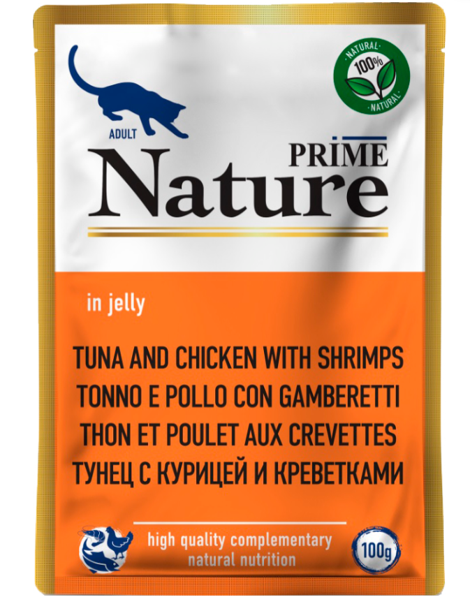 Корм Prime Nature (в желе) для кошек, тунец и курица,креветка  100 г