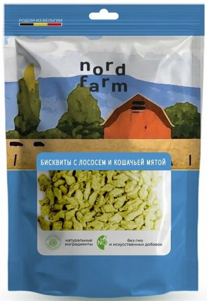 Лакомство Nord Farm  Бисквиты с лососем и кошачьей мятой 90 г для кошек