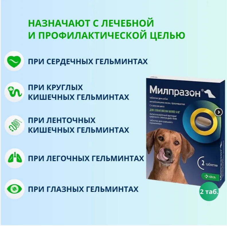 Антигельминтик для собак KRKA Милпразон №2 12.5мг/125мг таблетки