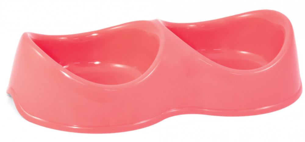 Миска для кошек и собак Triol пластиковая двойная "Бисквит", 2*0,2л. коралловая