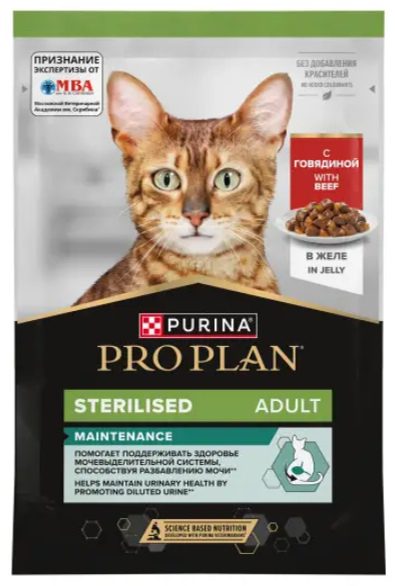 Влажный корм Purina Pro Plan кусочки в желе для кастрированных кошек с говядиной 85 г
