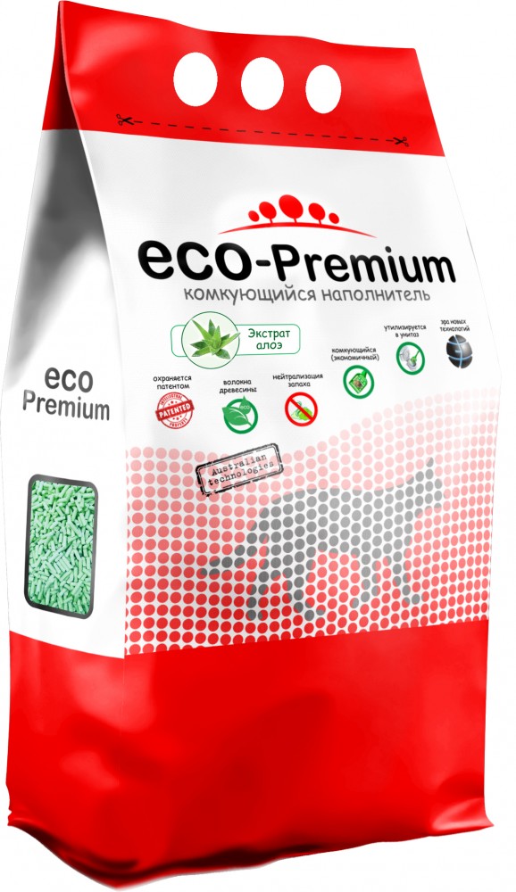 Наполнитель ЭКО-ПРЕМИУМ Алоэ вера для кошек, древесный, комкующийся, 5 л, 1.9 кг