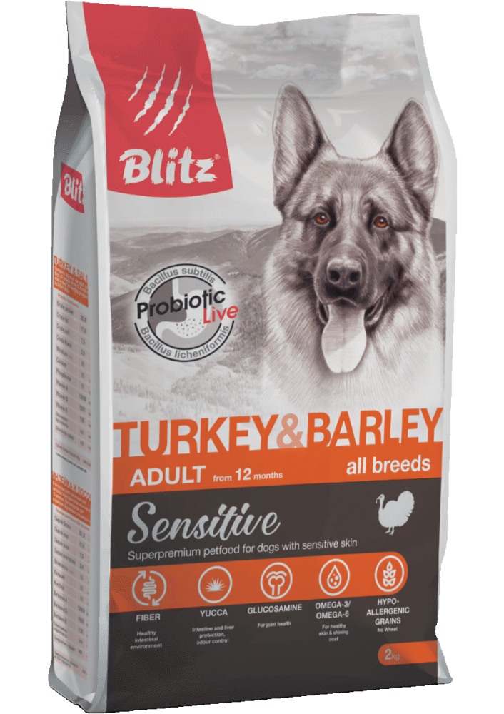 Корм Blitz Sensitive Turkey &amp; Barley для собак, с индейкой и ячменем