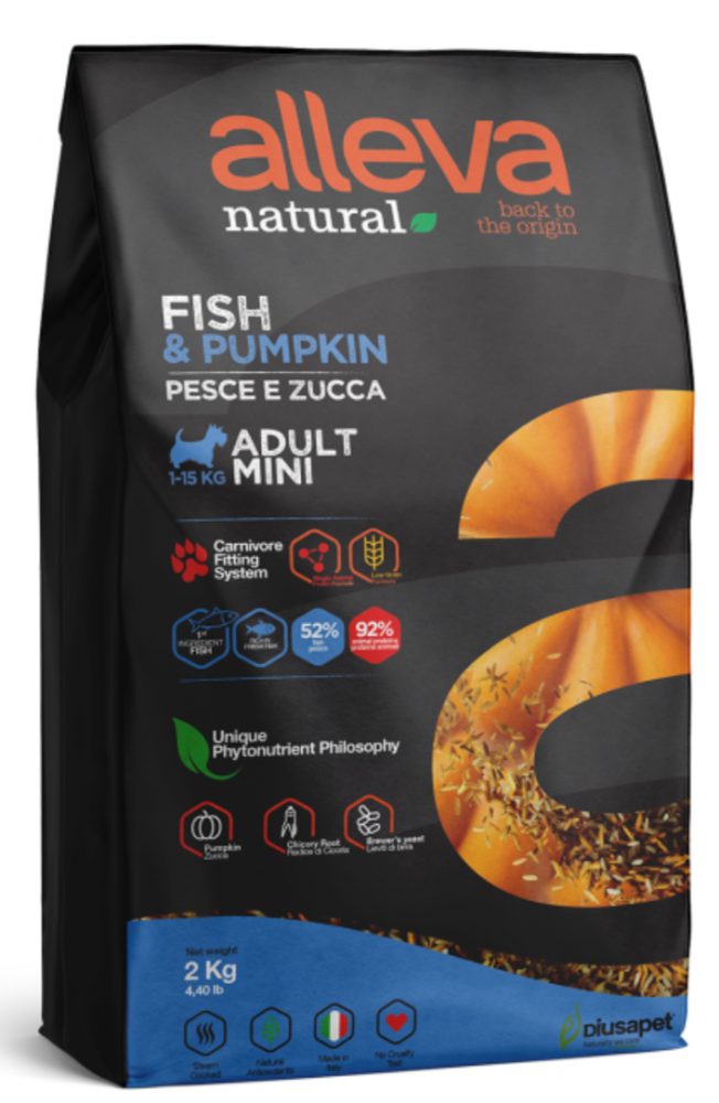 Корм Alleva Natural Adult Mini Fish &amp; Pumpkin для собак малых пород, рыба и тыква, 2 кг