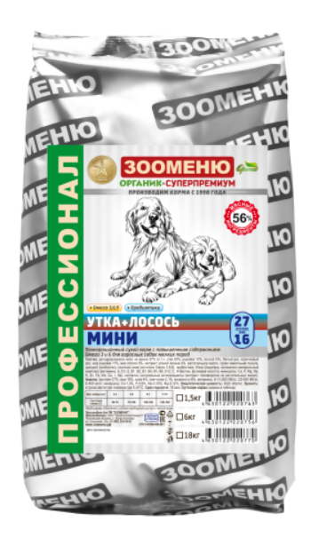 Корм сухой Зооменю Утка+лосось МИНИ для собак малых пород