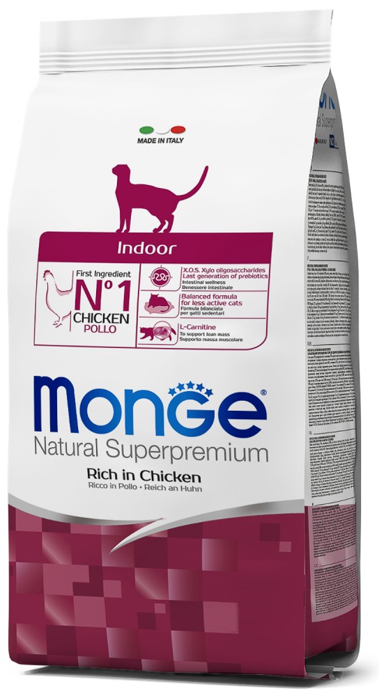 Корм сухой Monge Cat Indoor для домашних кошек, с курицей 1,5 кг