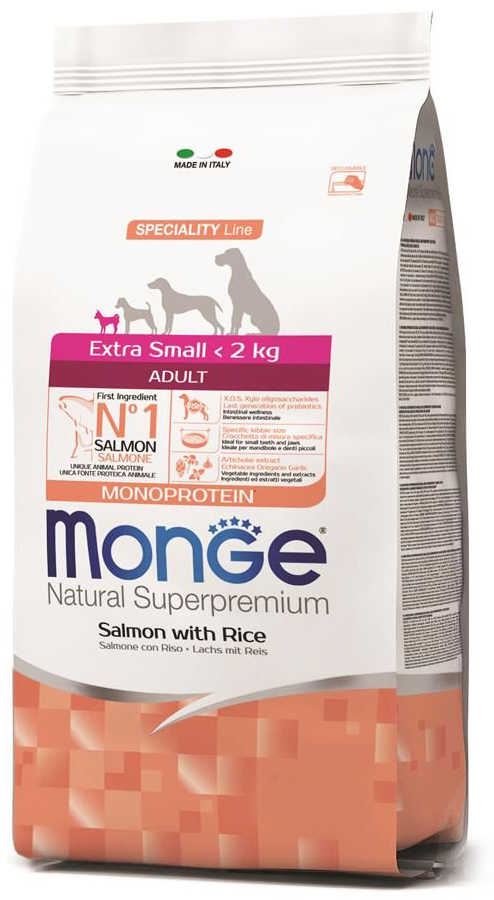 Корм сухой Monge Extra Small Salmon &amp; Rice корм для взрослых собак миниатюрных пород лосось с рисом