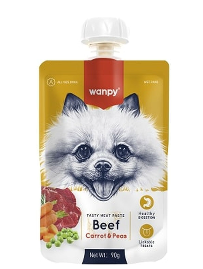Wanpy Dog Лакомство для собак Мясной мусс из говядины и моркови с горохом 90 г
