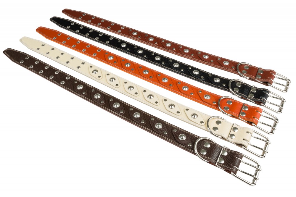 Ошейник №45 1 слой с подкладом украшенный. Цвет в ассортименте