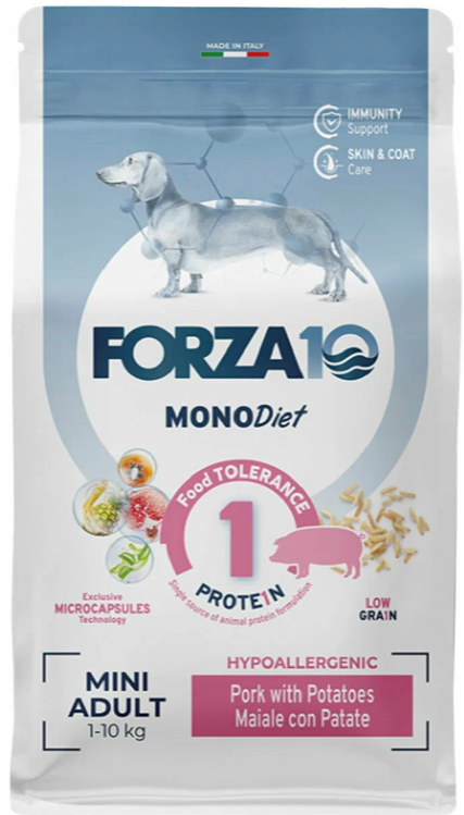 Корм Forza10 Mini Diet Hypoallergenic Pork &amp; Potatoes для собак малых пород, гипоаллергенный, свинина с картофелем, 1.5 кг