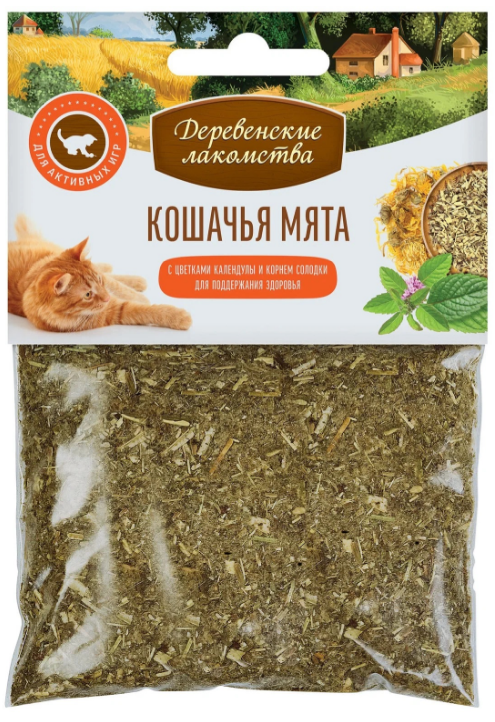 Лакомство для кошек Деревенские лакомства кошачья мята календула + корень солодки, 15 г