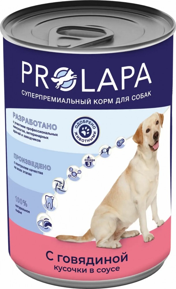 Корм Prolapa (в соусе) для собак, с говядиной, 850 г