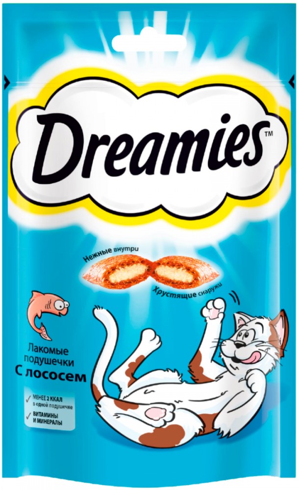 Лакомство Dreamies подушечки с ЛОСОСЕМ для кошек 60 г