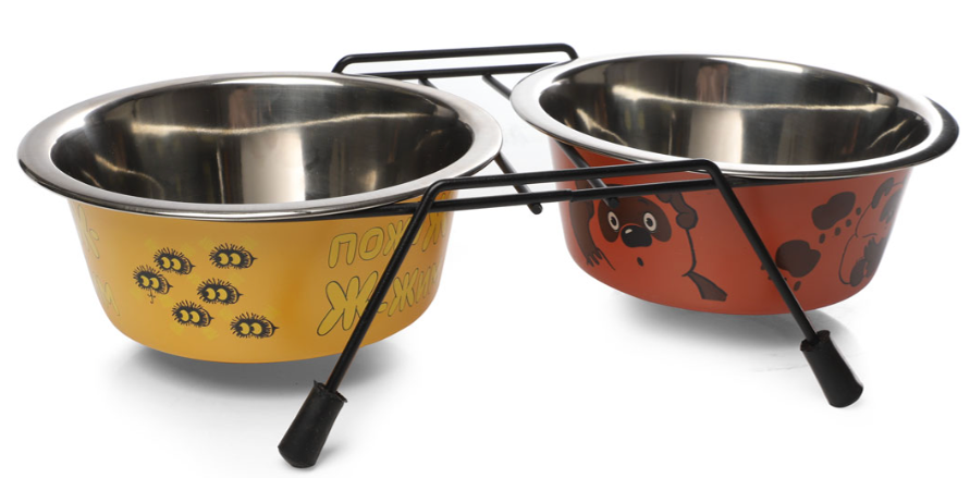 Triol СОЮЗМУЛЬТФИЛЬМ Миска для животных металлическая двойная на подставке "Пожужжим", 2*0.75л