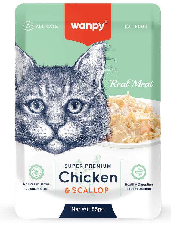 Wanpy Cat Пауч для кошек из курицы и гребешка 85 г