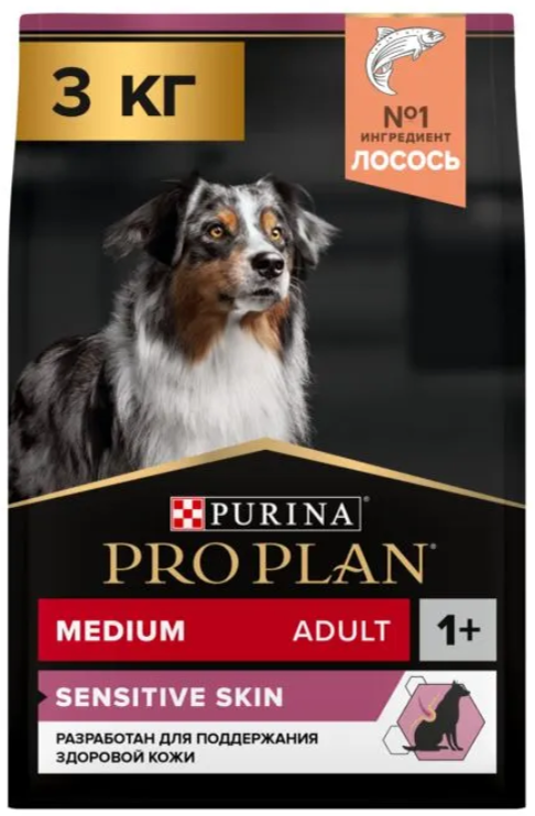 Корм PRO PLAN для собак средних пород с чувствительной кожей с комплексом Optiderma лосось c рисом