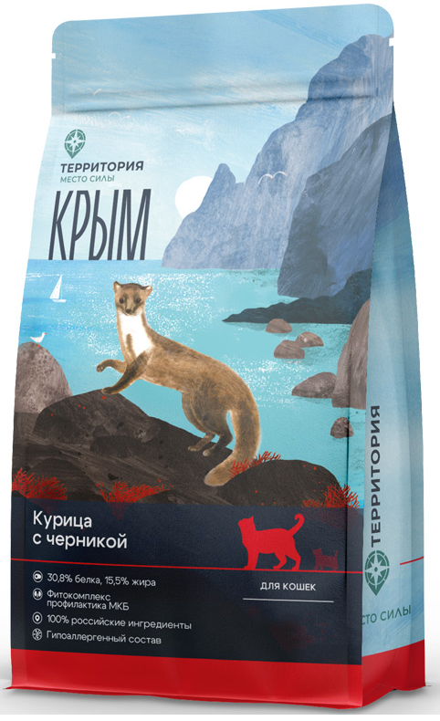 Корм Территория Крым для взрослых кошек курица с черникой 1,5 кг