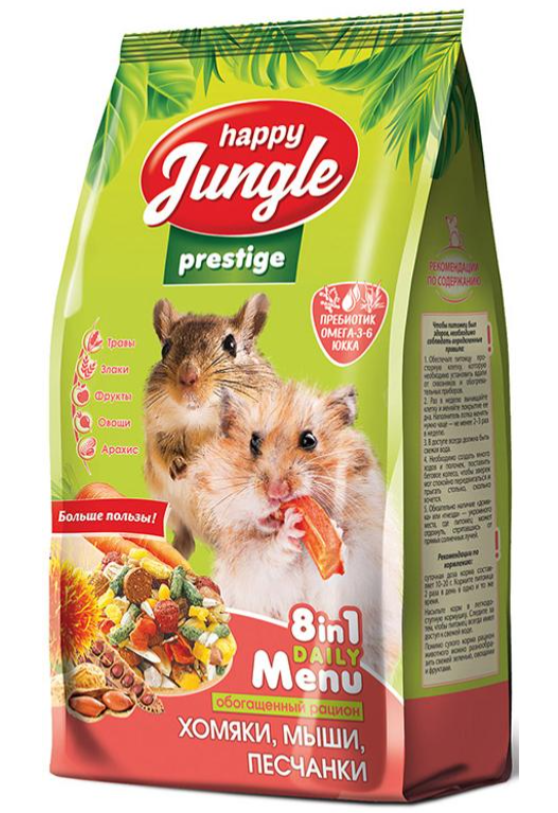 Корм Happy Jungle (Экопром) Prestige 8 в 1 Daily Menu для хомяков, мышей и песчанок, 500 г